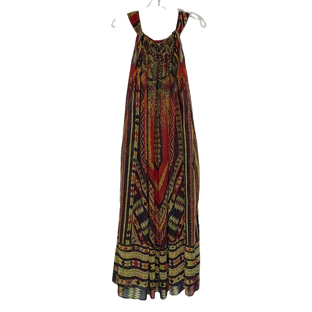 Soft Surroundings colorful flowy boho maxi lined dress studded women's size PXS